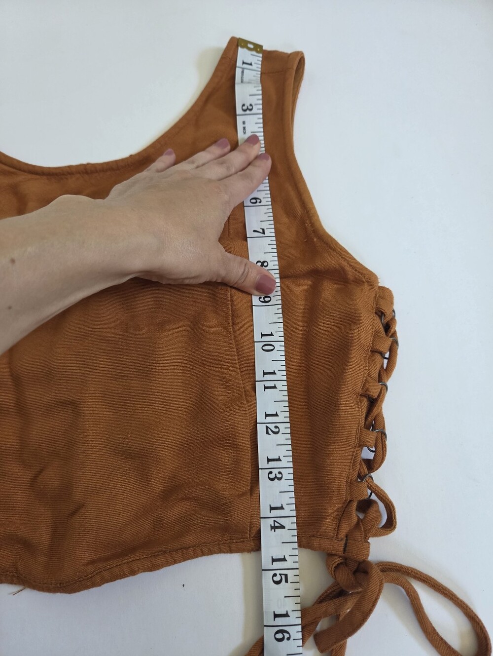 RVCA rust brown crop top with side tie detail sz S - Picture 8 of 8
